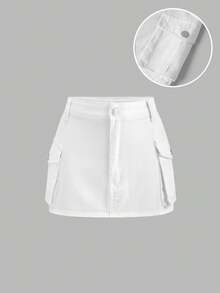 SHEIN MOD Women's Casual Pocket Mini Skirt Womens White Denim Mini Skirt With Cargo Pockets Casual Summer Style Summer Skirt Spring Break Outfits  White Skirt  Y2k Clothes Vacation Outfits Women Going Out Skirt Beach Skirt Carnival Clothes