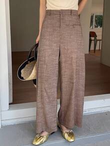 DAZY 女士直筒九分裤，宽松版型，优雅正式，春夏款 - 棕色 - 查看 1