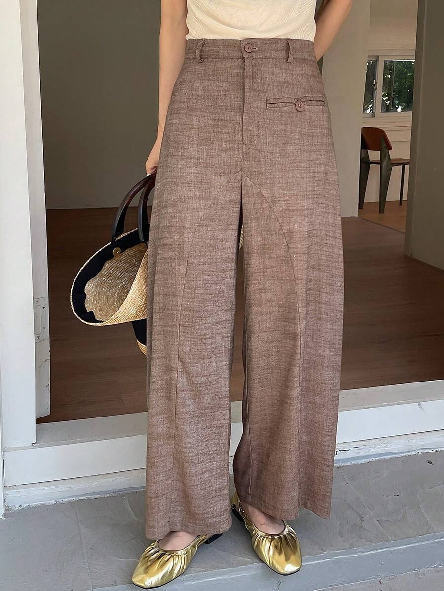 DAZY 女士直筒九分裤，宽松版型，优雅正式，春夏款 - 棕色 - 查看 1