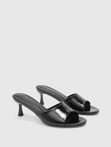 CUCCOO BIZCHIC 女士圆头细高跟黑色一体式露趾高跟凉鞋，露趾凉鞋，拖鞋，通勤，优雅，日常百搭女士凉鞋 - 黑色 - 查看 7