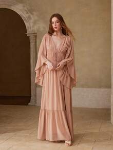 MOTF PREMIUM ROBE LONGUE ÉLÉGANTE POUR FEMMES AVEC DESIGN D'OURLET VOLANT, PRINTEMPS/ÉTÉ - Kaki - Voir 5