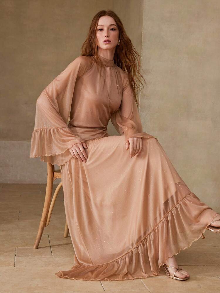 WOMEN'S ROMANTIC RUFFLED BLOUSE AND SKIRT 2 PIECES SET, SPRING/SUMMER