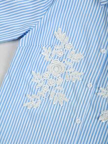 GlowEve Women's Striped Ruffle Trim Long Sleeve Casual Shirt - Blue - View 5