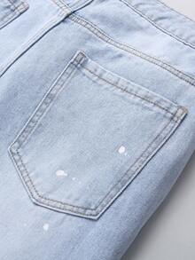 Manfinity EMRG 男士口袋做旧休闲百搭牛仔裤 - 淺色水洗藍 - 查看 6