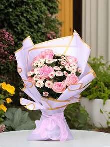 40 Peças de Papel de Embrulho Floral, Papel de Embrulho de Buquê Estilo Coreano, com Marcações de Borda Dourada, Suprimentos Florais para Embrulho e Decoração de Presentes DIY, 23 Polegadas X 23 Polegadas, Papel de Embrulho, Papel Fino, Suprimentos de Buquê, Papel Fino Roxo, Para Sacolas e Embrulho de Presentes, Papel de Embrulho de Presente Multicolorido, Papel de Embrulho de Presente do Dia dos Namorados, Artesanato de Papel de Aniversário. - Roxo - Visão 6