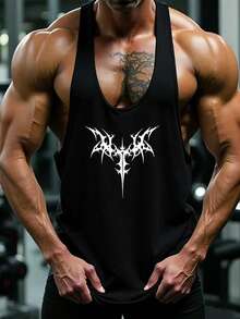 Manfinity Sport PWRUP 男士撞色印花背心，运动上衣，舒适透气宽松版型，适合健身房运动穿着。 - 黑色 - 查看 4