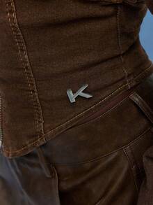 Normani Women's Fashion Zip-Up Denim Jacket - Chocolate Brown - View 6