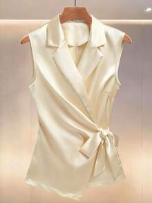 Franclia Women's Commuter Satin Sleeveless Blouse - Light Yellow - View 3
