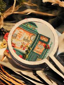 10pcs Mini Embroidery Hoop Ring Wooden Cross Stitch Frame Handmade Pendant Crafts Embroidery Kit - As Picture - View 5