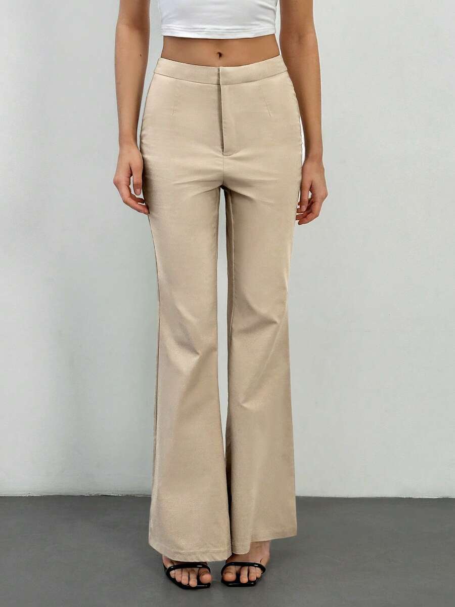 SHEIN Tall Quần ống loe công sở thanh lịch, sang trọng dành cho nữ, cạp cao, kiểu dáng chuyên nghiệp, lấy cảm hứng từ trang phục công sở cổ điển. - Màu Khaki - Xem 1