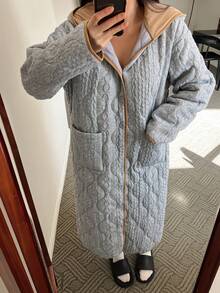 DAZY Women's Thick Quilted Cable Textured Loose Fit Robe, Winter - Grey - View 5