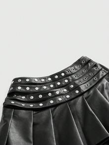 ROMWE Grunge Punk 大码夏季时尚街头风镂空百褶裙 - 黑色 - 查看 8