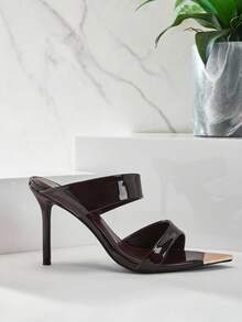 SHUZIA Sandalias de tacón de aguja con slip-on para mujer - Marrón Chocolate - Ver 4