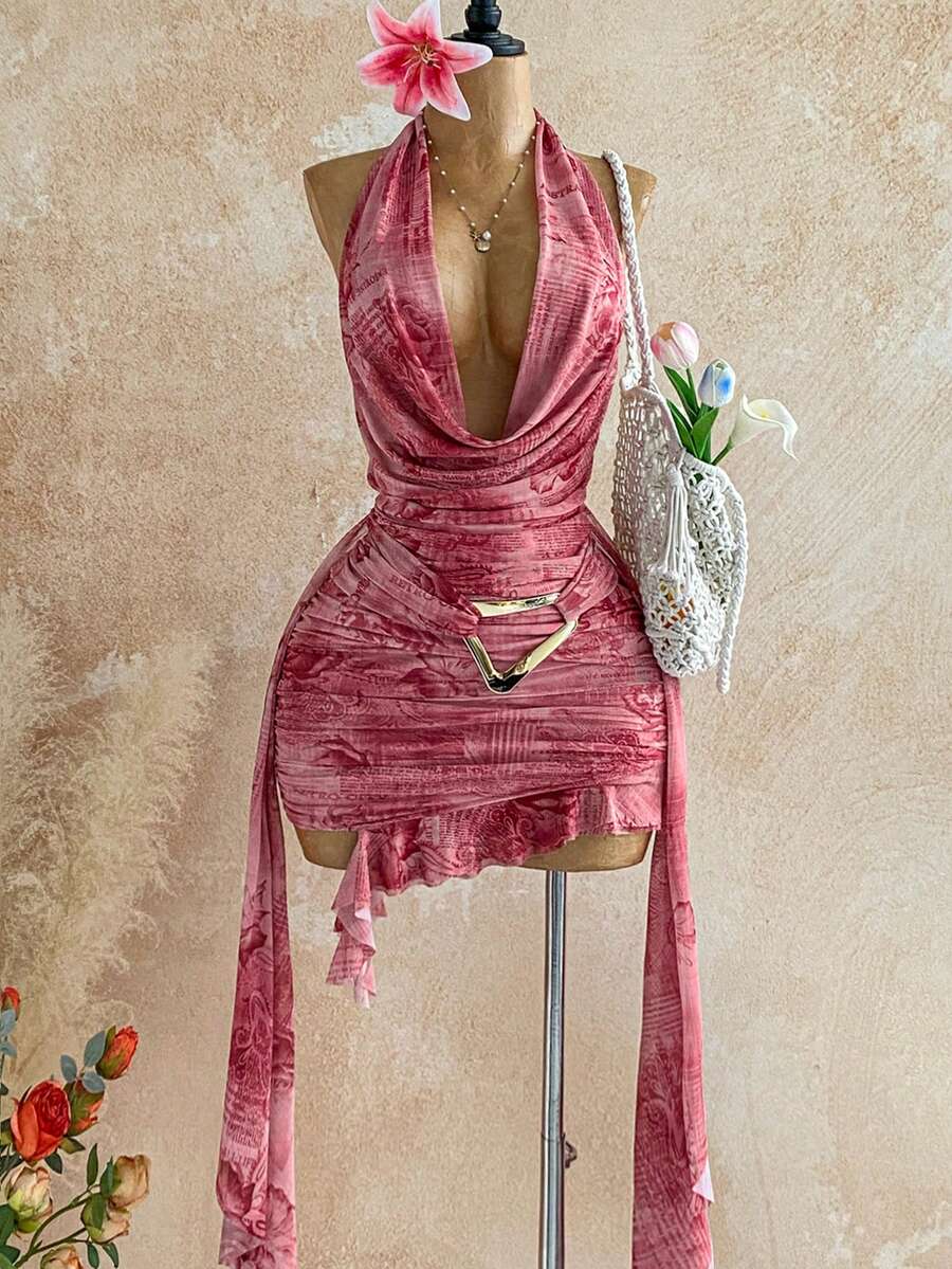 Soleia Váy ngắn hai dây cổ xếp nếp nhiều lớp in hoa cổ điển nhiều màu sắc dành cho nữ, đi nghỉ - Nhiều màu - Xem 1