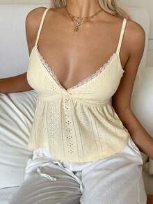CovetEZ Women's Casual Yellow Lace Trim Camisole Top, Summer - Yellow - View 3