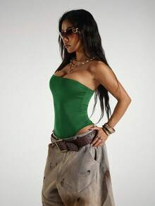 StreetHx 夏季街头风女式无袖无肩带连体衣 - 綠色 - 查看 7