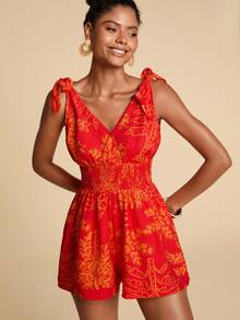 Travachic Women's Printed Waist Tie Jumpsuit, Suitable For Summer Vacation - Pink - View 6