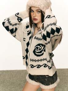 INAWLY Women's Drop Shoulder Long Sleeve Hooded Zip-Up Sweater Jacket, Winter - Beige - View 4