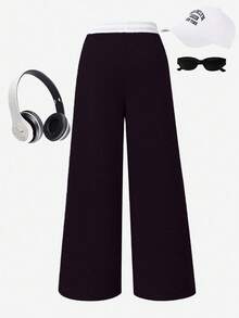 SHEIN Sparklyn 1 chiếc quần thể thao rộng rãi, thoải mái dành cho bé gái tuổi teen, màu trơn. - màu đen - Xem 2