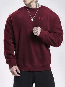 GymBeat Men's Solid Color Crew Neck Thermal Lined Long Sleeve Pullover Sweatshirt, Autumn/Winter - Burgundy - View 3