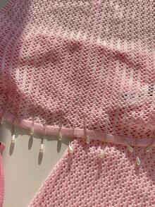 Comfortcana 女士时尚新款简约休闲性感露背镂空针织沙滩裹裙泳衣罩衫比基尼裹身百搭优雅两件套 - 粉色 - 查看 6