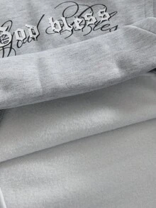 ROMWE MEN Essentials 男士字母印花连帽休闲长袖套头卫衣 - 灰色 - 查看 7