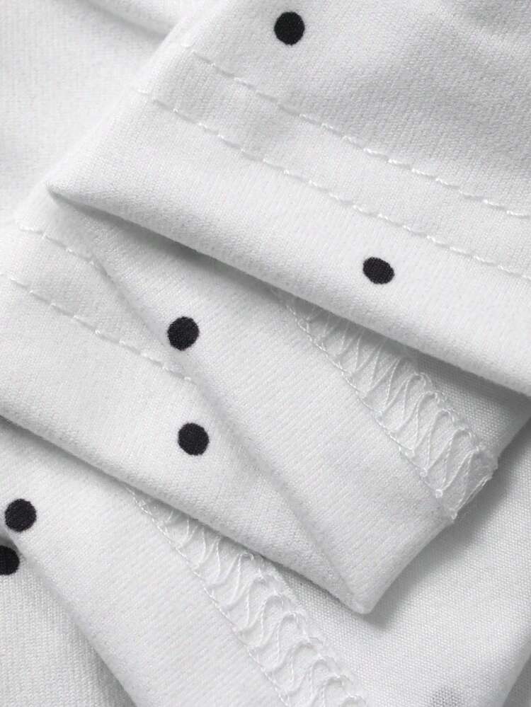 2pcs Women Bear Print Polka Dot Loose Short Sleeve Pajama Set