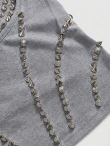 ROMWE Grunge Punk Sexy Dark PUNK Rivet Chain Patchwork Women's Camisole - Grey - View 4