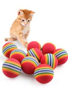 21pcs Foam Rainbow Ball Cat Toy Interactive Chase Ball Silent Solid Elastic Ball Toy Set For Pets OnlySuitable For Indoor And Outdoor Play For All Cats Colors Shipped Randomly - Multicolor - View 2