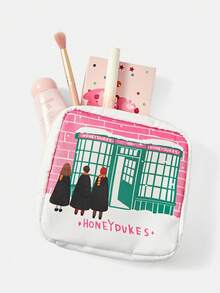 HARRY POTTER X SHEIN 1 Cartoon Pattern Toiletry Bag And Travel Cosmetics Storage Bag, Capable Of Accommodating Travel Essentials And Cosmetics - Pink - View 2