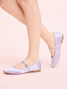 CUCCOO DOLLMOD Giày búp bê đế bằng giả ngọc trai dành cho nữ, thích hợp cho ngày Valentine, kỳ nghỉ xuân, lễ Phục sinh, ngày Valentine. - Màu tím hoa cà - Xem 2