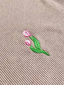 EURMUSE Women Cotton 2 Pcs Colourful Flower Embroidery Detail Short Sleeved Shirt&Long Pants Homewear Lounge Set - Beige - View 4