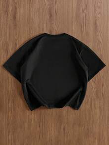 TOKVUE Men's Casual Street Style Patchwork Contrast Color Embroidered T-Shirt - Black - View 2