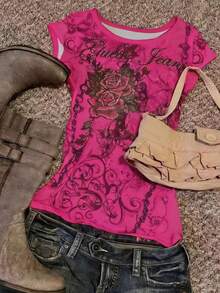 Glimmora 女士数码印花修身短袖T恤 - 彩色 - 查看 5