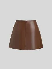 Sweetra 优雅、简约、复古风、精致都市时尚迷你裙，饰有金属扣环，凸显腰线，适合休闲、工作、上学、约会、购物、派对等各种场合，四季皆宜。 - 咖啡棕 - 查看 2