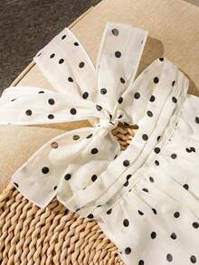 Franclia 夏季休闲优雅通勤露背波点纹理面料衬衫，女式衬衫 - 杏色 - 查看 4