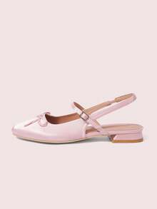 CUCCOO DOLLMOD 女士咖啡棕色蝴蝶装饰玛丽珍平底鞋，方头，后系带设计，适合通勤、约会、派对、休闲散步、上学等场合，可爱甜美风格 - 淺粉色 - 查看 10