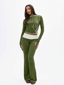 BABYPHAT CONTRAST DETAIL FLARE LEGGINGS FOLDOVER DETAIL - Khaki - View 8