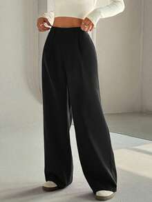 SHEIN Unity 1 chiếc quần ống rộng dáng suông, tối giản, đa năng dành cho nữ, phù hợp cho công sở, học đường, ngày Nhà giáo, mọi mùa, màu đen. - màu đen - Xem 4