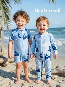 SHEIN Baby Boy Swimwear, One-Piece Swimsuit, Long Sleeve Trousers, Zippered Easy To Put On And Take Off, Knitted Fabric, Cute Turtle Digital Print Seaside Swimsuit, Baby Boy's Seaside Swimsuit Baby Boy Rash Guard Baby Boy Swimsuit Long Sleeve Boy Swimsuit Set Long Sleeve Toddler Long Sleeve Swim Toddler Rash Guard Boy Baby Boy Beach Wear Swimwear For Baby Boys Baby Boy Swimsuit Zipper Ocean Baby Clothes Baby Boy Bamboo Zipper Romper Toddler Zip Up Pajamas Baby Boy Beach Wear Baby Boy Swimsuit Beach Wear For Baby Boys Baby Boy Long Sleeved Swimsuit With Long Pants Ocean Themed Swimsuit For Baby Boys Cute Swimsuit For Baby Boys Kids Swimsuit​ Children's Swimwear - Blue - View 7