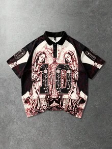 ROMWE MEN Prep Áo polo nam tay ngắn in họa tiết đường phố, thích hợp mặc hàng ngày, mùa xuân/hè. - Màu be - Xem 3