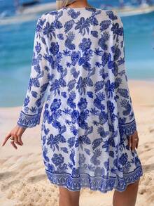 Swim Vcay 三件套印花吊带泳衣套装，带聚拢钢圈。 - 藍色 - 查看 2