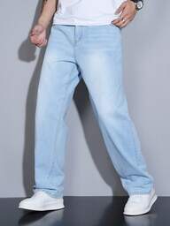 Manfinity Homme Men's Straight Loose Fit Multi-Pocket Casual Denim Jeans