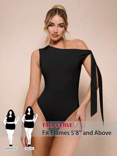 SHEIN Tall CURVE Áo liền thân gợi cảm, thời trang, màu trơn, vai lệch, dành cho nữ cỡ lớn