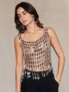 Anewsta 艺术派对金属链编织多色搭扣镂空装饰派对个性化吊带背心 - 銀色 - 查看 4