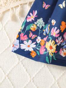 SHEIN 女婴碎花印花遮阳帽连衣裙 - 藏蓝色 - 查看 6