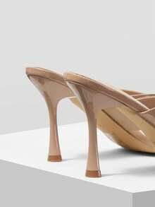 Mnmlis Women's French Style Square Toe Slip-On High Heel Mule Sandals, Apricot Color Valentine's Day - Apricot - View 3