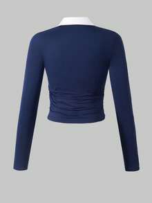 少女骑士印花撞色荷叶边领T恤和阔腿裤休闲装