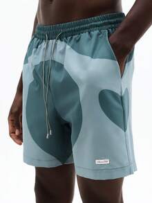 SUMWON Men Elastic Waist Board Shorts With Geometric Heart Pattern Beach Swimming Trunks Summer Vacation Swimwear With Side Pockets - Multicolor - View 6