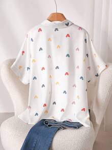 CosyJoli 大码休闲彩色爱心印花蝙蝠袖衬衫 - 白色 - 查看 2